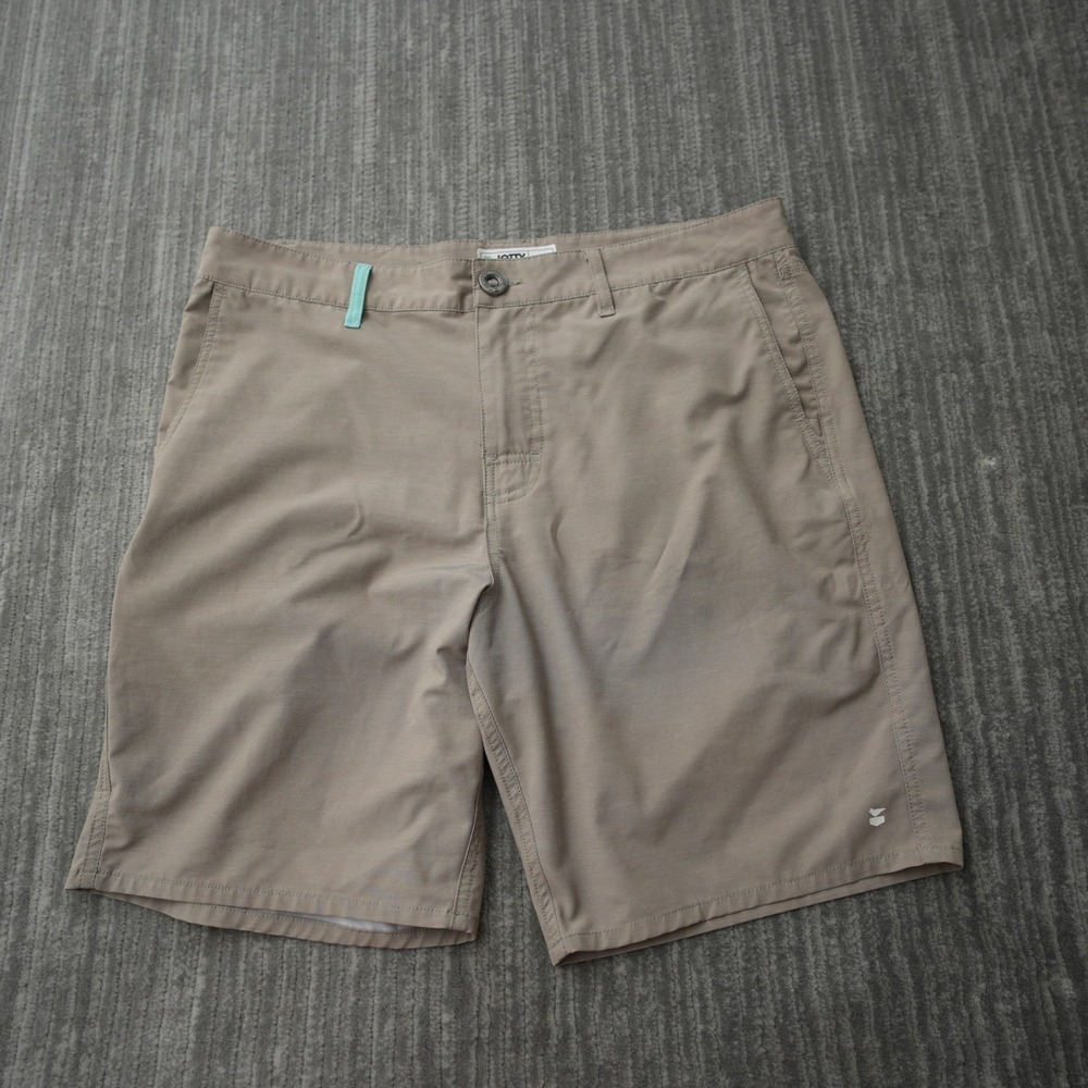 Jetty Shorts Men Beige Solid Chinos 3 Zip Pockets 34 Measured 36x8.5